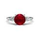 1 - Leah 3.22 ctw Created Ruby (8 mm) Hidden Halo accented Lab Grown Diamond Engagement Ring 