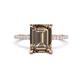 1 - Aisha 2.62 ctw Smoky Quartz Emerald Shape (9x7 mm) Hidden Halo accented Side Lab Grown Diamond Engagement Ring 