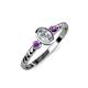 3 - Carolyn 0.45 ctw Natural GIA Certified Diamond Oval Shape (6x4 mm) With Side Amethyst Three Stone Rope Ring  