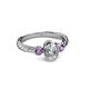 6 - Carolyn 0.45 ctw Natural GIA Certified Diamond Oval Shape (6x4 mm) With Side Amethyst Three Stone Rope Ring  