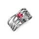 3 - Marini Bold Round Rhodolite Garnet Solitaire Criss Cross Promise Ring 