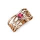 3 - Marini Bold Round Rhodolite Garnet Solitaire Criss Cross Promise Ring 