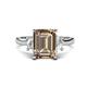1 - Chaya 2.65 ctw Emerald shape Smoky Quartz (9x7 mm) Accented Cadillac shape Lab Grown Diamonds Three Stone Women Engagement Ring 