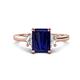 1 - Chand 1.74 ctw Emerald shape Blue Sapphire (8x6 mm) Accented Cadillac shape Lab Grown Diamonds Three Stone Women Engagement Ring 