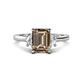 1 - Chand 1.94 ctw Emerald shape Smoky Quartz (8x6 mm) Accented Cadillac shape Lab Grown Diamonds Three Stone Women Engagement Ring 