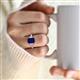 2 - Chand 1.74 ctw Emerald shape Blue Sapphire (8x6 mm) Accented Cadillac shape Lab Grown Diamonds Three Stone Women Engagement Ring 