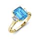 3 - Chand 2.24 ctw Emerald shape Blue Topaz (8x6 mm) Accented Cadillac shape Lab Grown Diamonds Three Stone Women Engagement Ring 