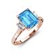3 - Chand 2.24 ctw Emerald shape Blue Topaz (8x6 mm) Accented Cadillac shape Lab Grown Diamonds Three Stone Women Engagement Ring 