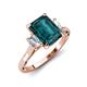 3 - Chand 2.24 ctw Emerald shape London Blue Topaz (8x6 mm) Accented Cadillac shape Lab Grown Diamonds Three Stone Women Engagement Ring 