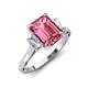 3 - Chand 1.89 ctw Emerald shape Pink Tourmaline (8x6 mm) Accented Cadillac shape Lab Grown Diamonds Three Stone Women Engagement Ring 