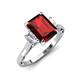 3 - Chand 2.19 ctw Emerald shape Red Garnet (8x6 mm) Accented Cadillac shape Lab Grown Diamonds Three Stone Women Engagement Ring 