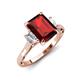 3 - Chand 2.19 ctw Emerald shape Red Garnet (8x6 mm) Accented Cadillac shape Lab Grown Diamonds Three Stone Women Engagement Ring 