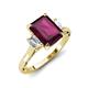 3 - Chand 2.24 ctw Emerald shape Rhodolite Garnet (8x6 mm) Accented Cadillac shape Lab Grown Diamonds Three Stone Women Engagement Ring 