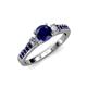 3 - Dzeni 1.60 ctw Blue Sapphire and Side Natural Diamond with Accented Blue Sapphire Three Stone Engagement Ring  