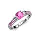 3 - Dzeni 1.56 ctw Pink Sapphire and Side Natural Diamond with Accented Pink Sapphire Three Stone Engagement Ring  