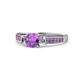 5 - Dzeni 1.30 ctw Amethyst and Side Natural Diamond with Accented Amethyst Three Stone Engagement Ring  