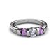 4 - Raea 1.13 ctw Lab Grown Diamond and Amethyst Three Stone Engagement Ring 