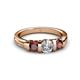 3 - Raea 1.19 ctw Natural Diamond (5.00 mm) With Red Garnet Three Stone Ring  