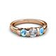3 - Raea 1.04 ctw Natural Diamond (5.00 mm) With Blue Topaz Three Stone Ring  