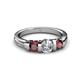3 - Raea 1.19 ctw Natural Diamond (5.00 mm) With Red Garnet Three Stone Ring  