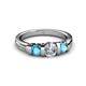 3 - Raea 1.16 ctw Natural Diamond (5.00 mm) With London Blue Topaz Three Stone Ring  