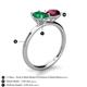 5 - Tanya Oval Shape Emerald & Cushion Shape Rhodolite Garnet 2 Stone Duo Ring 