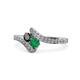 1 - Eleni Black Diamond and Emerald with Side Diamonds Bypass Ring 