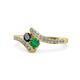 1 - Eleni Black Diamond and Emerald with Side Diamonds Bypass Ring 