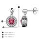 3 - Gila 1.56 ctw (5.50 mm) Round Pink Tourmaline and Natural Diamond Halo Drop and Dangle Earrings 