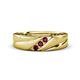 1 - Amani Round Rhodolite Garnet Angled Brushed and Polished Finish Men Three Stone Wedding Band (6 mm) 
