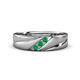 1 - Amani Round Emerald Angled Brushed and Polished Finish Men Three Stone Wedding Band (6 mm) 
