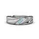 1 - Amani Round Aquamarine Angled Brushed and Polished Finish Men Three Stone Wedding Band (6 mm) 