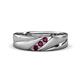 1 - Amani Round Rhodolite Garnet Angled Brushed and Polished Finish Men Three Stone Wedding Band (6 mm) 