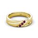 3 - Amani Round Rhodolite Garnet Angled Brushed and Polished Finish Men Three Stone Wedding Band (6 mm) 