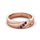3 - Amani Round Rhodolite Garnet Angled Brushed and Polished Finish Men Three Stone Wedding Band (6 mm) 