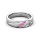 3 - Amani Round Pink Sapphire Angled Brushed and Polished Finish Men Three Stone Wedding Band (6 mm) 
