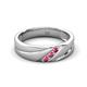 3 - Amani Round Pink Tourmaline Angled Brushed and Polished Finish Men Three Stone Wedding Band (6 mm) 