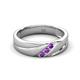 3 - Amani Round Amethyst Angled Brushed and Polished Finish Men Three Stone Wedding Band (6 mm) 