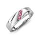 4 - Amani Round Pink Tourmaline Angled Brushed and Polished Finish Men Three Stone Wedding Band (6 mm) 