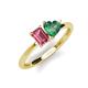 3 - Esther Emerald Shape Pink Tourmaline & Heart Shape Lab Created Alexandrite 2 Stone Duo Ring 