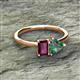 2 - Esther Emerald Shape Rhodolite Garnet & Heart Shape Lab Created Alexandrite 2 Stone Duo Ring 
