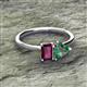 2 - Esther Emerald Shape Rhodolite Garnet & Heart Shape Lab Created Alexandrite 2 Stone Duo Ring 