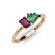 3 - Esther Emerald Shape Rhodolite Garnet & Heart Shape Lab Created Alexandrite 2 Stone Duo Ring 