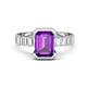 1 - Dionne 2.85 ctw Emerald Shape Amethyst (9 X 7 mm) accented Baguette Shape Lab Grown Diamonds Engagement Ring 