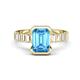 1 - Dionne 3.60 ctw Emerald Shape Blue Topaz (9 X 7 mm) accented Baguette Shape Lab Grown Diamonds Engagement Ring 