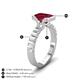 4 - Dionne 3.30 ctw Emerald Shape Created Ruby (9 X 7 mm) accented Baguette Shape Lab Grown Diamonds Engagement Ring 