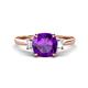1 - Triada 1.79 ctw Cushion Shape Amethyst (7 mm) accented Trapezoid Shape Lab Grown Diamonds Engagement Ring 