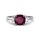 1 - Triada 2.34 ctw Cushion Shape Rhodolite Garnet (7 mm) accented Trapezoid Shape Lab Grown Diamonds Engagement Ring 