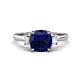 1 - Triada 2.34 ctw Cushion Shape Created Blue Sapphire (7 mm) accented Trapezoid Shape Lab Grown Diamonds Engagement Ring 