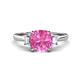 1 - Triada 2.34 ctw Cushion Shape Created Pink Sapphire (7 mm) accented Trapezoid Shape Lab Grown Diamonds Engagement Ring 
